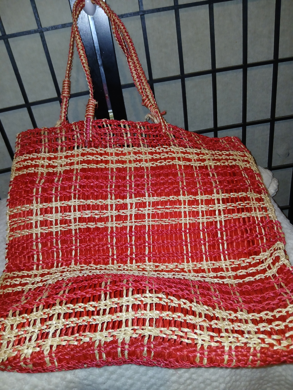 Woven Red and Natural Straw Tote Bag - Stylish Beach & Market Carryall